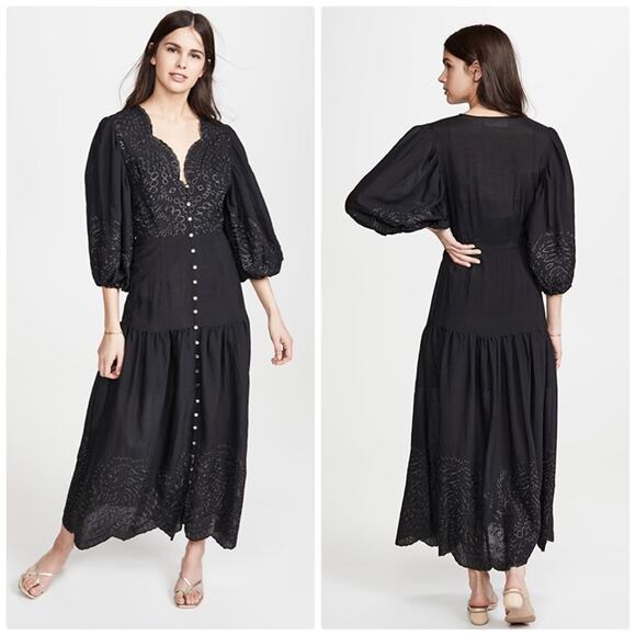 KEEPSAKE the Label Dresses & Skirts - Keepsake Without Me Black Embroidered V-neck Puff Sleeve Dress Size 0-2 NEW